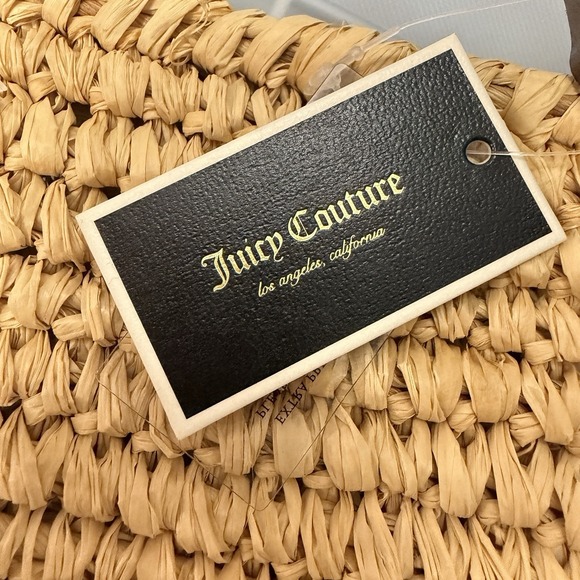 NWT JUICY COUTURE Pink Hamptons Straw Wicker Oversized‎ Tote Leather Handles - Picture 8 of 9